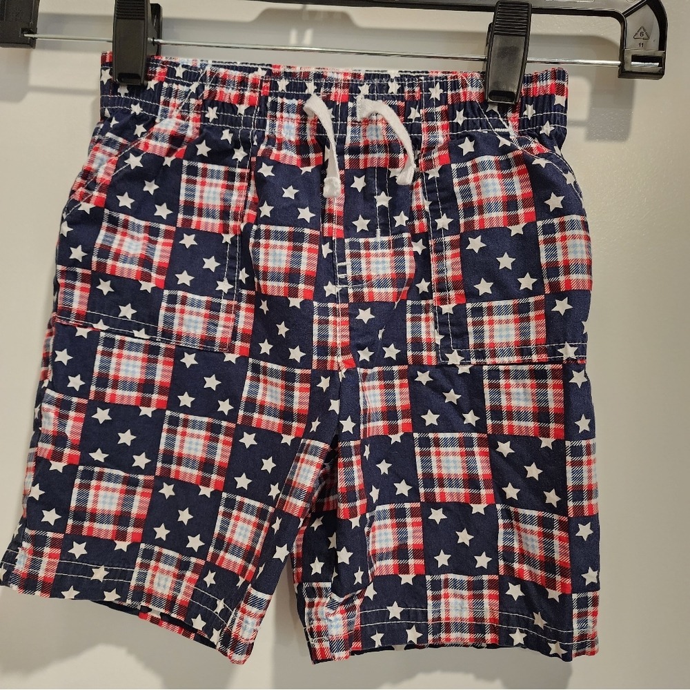 Toddler Boys Patriotic Patchwork Stars Plaid Shorts Navy Red White 24M Summer
